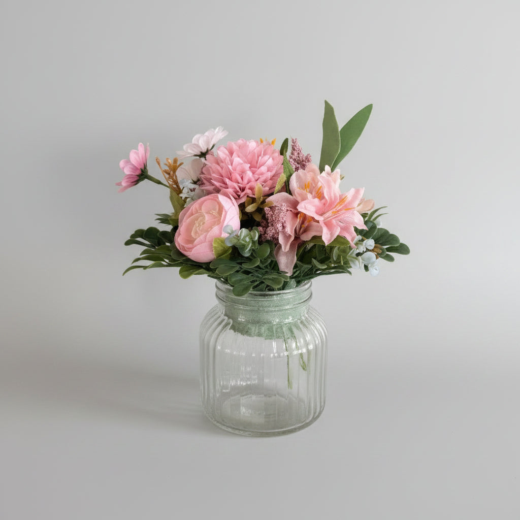 Blush Bloom Glass Vase Arrangement